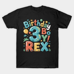 Kids Three Rex Birthday Boy 3rd Birthday Dinosaur T-Shirt